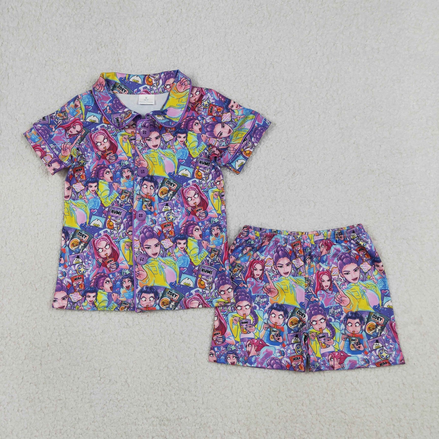 Sibling Baby Girls Kids Short Sleeves Singer Characters Sets Purple Clothes RTS