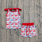 Baby Girls Kids Flags Bows Flowers Tops Pockets Shorts 4th of July Clothes Set RTS