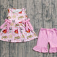Baby Girls Sleeveless Farm Animals Plaid Tunic Pink Shorts Clothes Set RTS