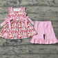 Baby Girls Sleeveless Strawberry Bows Tunic Pink Shorts Summer Clothes Set RTS