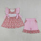 Sibling Baby Girls Kids Short Sleeves Embroidery Mama's Girl Flower Tops Pink Shorts Sets RTS