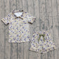 Adult Women Short Sleeves Dogs Camo Buttons Shirt Bows Shorts Pajamas Clothes Set RTS