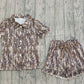 Adult Women Short Sleeves Camo Buttons Pocket Shirt Ruffle Bow Shorts Pajamas Set RTS
