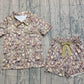 Adult Women Short Sleeves Camo Bows Pocket Buttons Shirt Shorts Pajamas Clothes Set