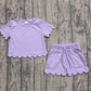 Baby Girls Short Sleeves Purple Shirt Scallop Shorts Summer Clothes Set RTS