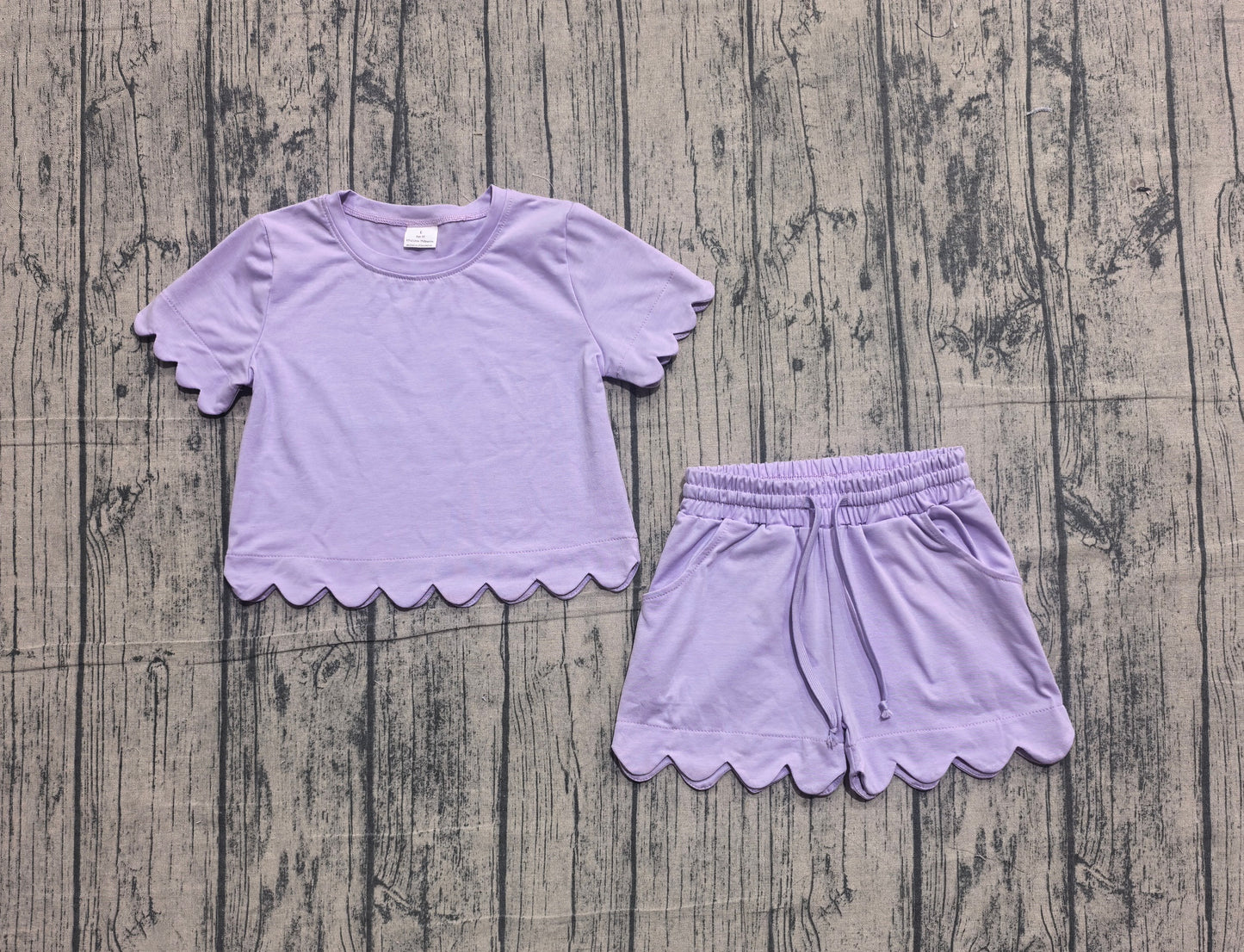 Baby Girls Short Sleeves Purple Shirt Scallop Shorts Summer Clothes Set RTS