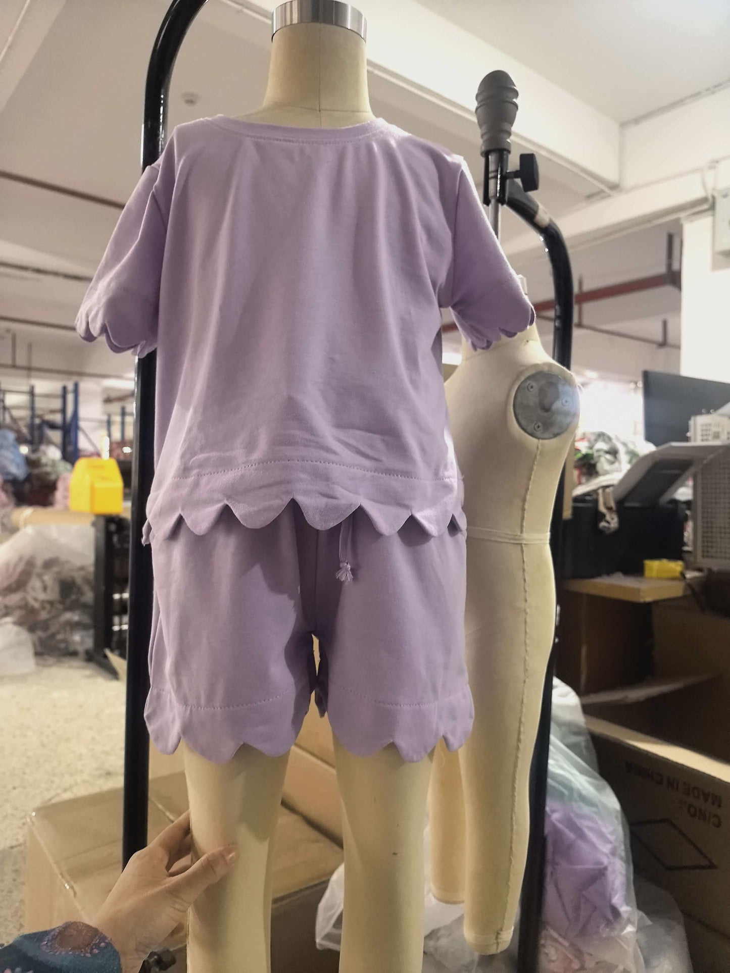 Baby Girls Short Sleeves Purple Shirt Scallop Shorts Summer Clothes Set RTS
