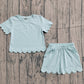 Baby Girls Short Sleeves Blue Shirt Scallop Shorts Girls Summer Clothes Set RTS
