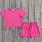 Baby Girls Kids Short Sleeves Hot Pink Shirt Scallop Shorts Summer Clothes Set RTS