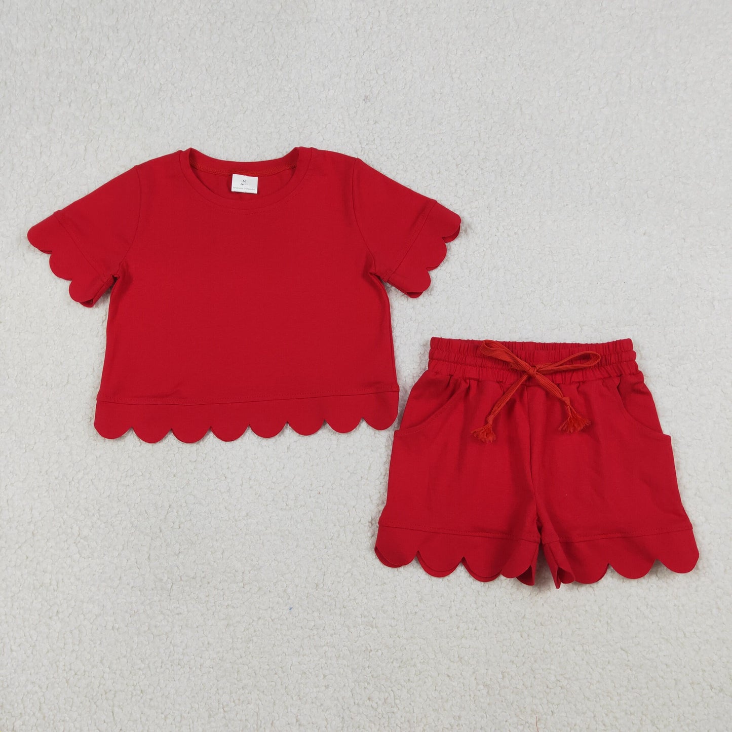 Sibling Baby Girls Kids Short Sleeves Shirts Scallop Shorts Sets Summer Cotton Clothes RTS