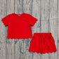 Baby Girls Kids Short Sleeves Red Shirt Scallop Shorts Summer Clothes Set RTS