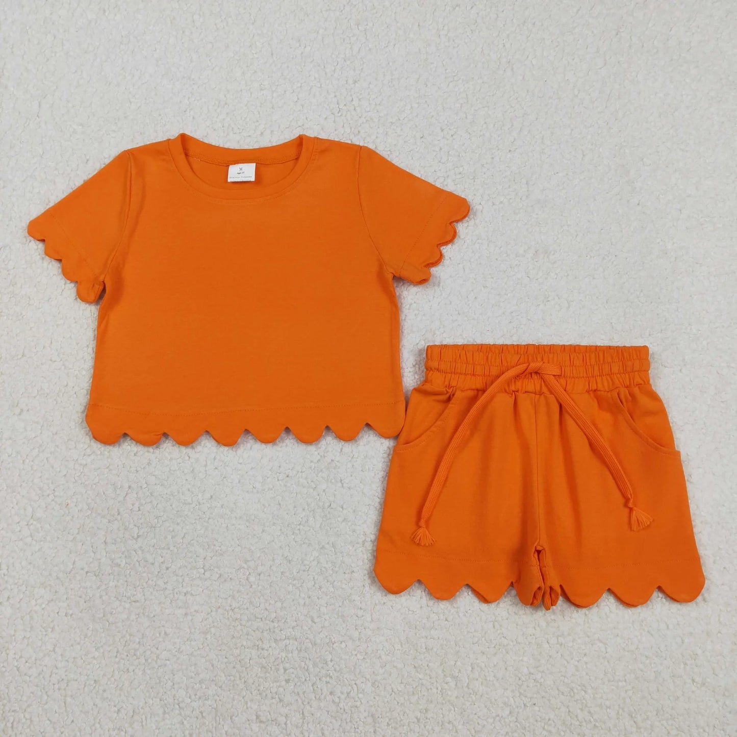 Sibling Baby Girls Kids Short Sleeves Shirts Scallop Shorts Sets Summer Clothes RTS