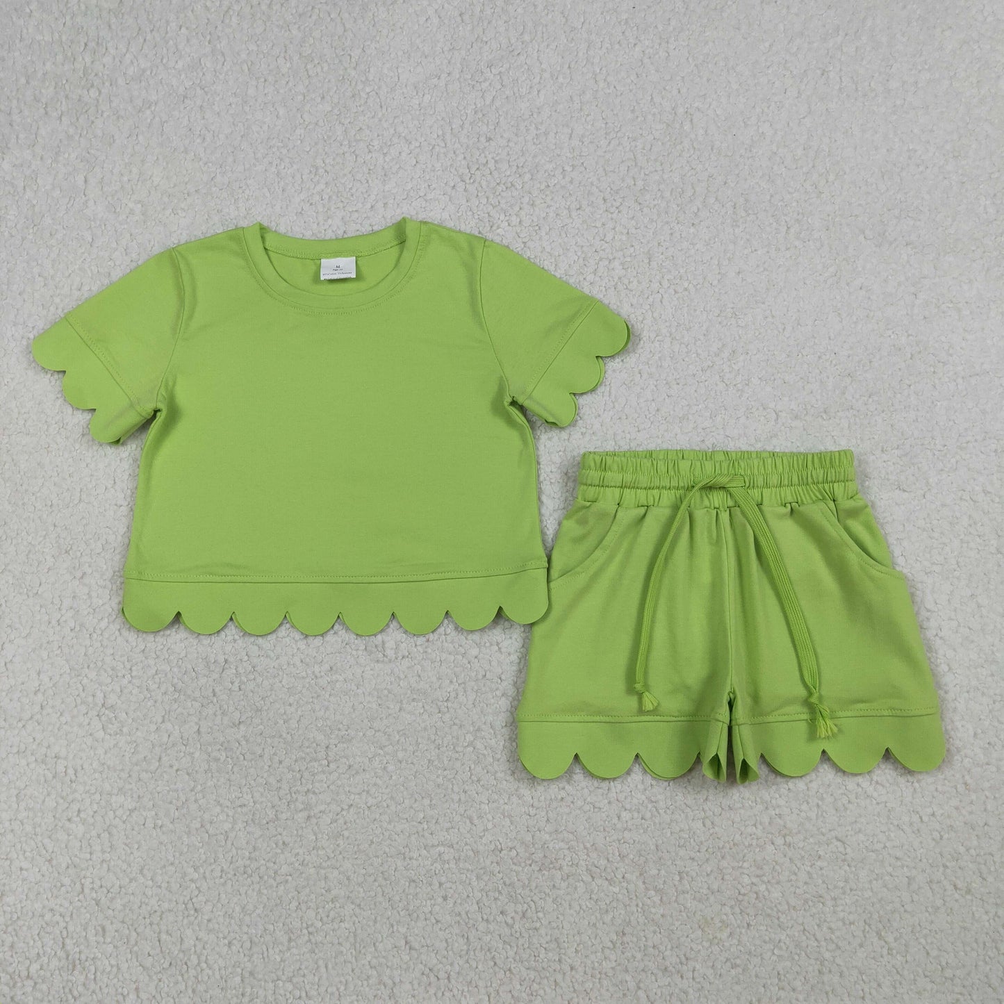 Sibling Baby Girls Kids Short Sleeves Shirts Scallop Shorts Sets Summer Cotton Clothes RTS