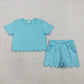 Sibling Baby Girls Kids Short Sleeves Shirts Scallop Shorts Sets Summer Clothes RTS