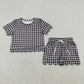 Sibling Baby Girls Kids Short Sleeves Plaid Tops Scallop Shorts Outfits Summer Clothes RTS