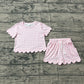 Baby Girls Kids Short Sleeves Pink Plaid Shirt Scallop Shorts Clothes Set RTS