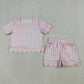 Sibling Baby Girls Kids Short Sleeves Plaid Tops Scallop Shorts Outfits Summer Clothes RTS