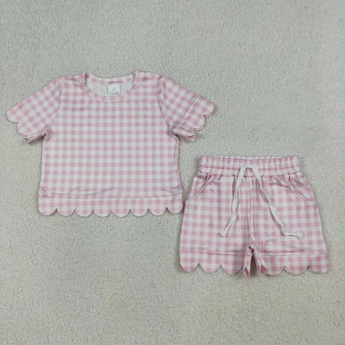 Sibling Baby Girls Kids Short Sleeves Plaid Tops Scallop Shorts Outfits Summer Clothes RTS