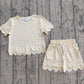 Baby Girls Kids Short Sleeves Plaid Shirt Scallop Shorts Yellow Clothes Set RTS