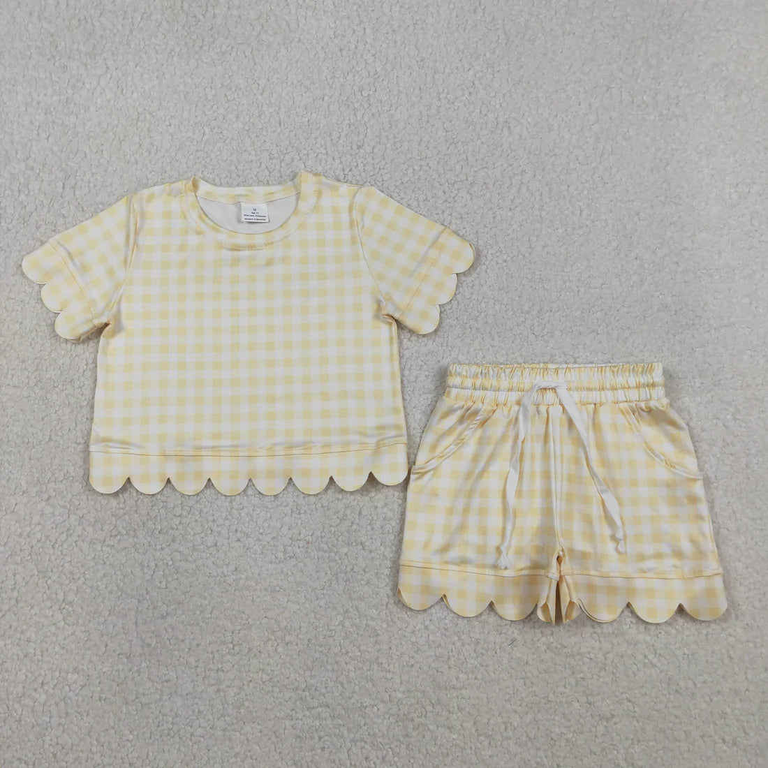 Sibling Baby Girls Kids Short Sleeves Plaid Tops Scallop Shorts Outfits Summer Clothes RTS