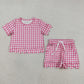 Sibling Baby Girls Kids Short Sleeves Plaid Shirts Scallop Shorts Sets Summer Clothes RTS