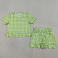 Sibling Baby Girls Kids Short Sleeves Plaid Tops Scallop Shorts Outfits Summer Clothes RTS