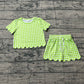 Baby Girls Kids Short Sleeves Plaid Shirt Scallop Shorts Green Clothes Set RTS