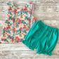 ( Moq 5 ) Preorder Baby Girls Toddler Sleeveless Flower Tops Green Shorts Summer Clothes Set
