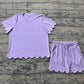 Adult Women Purple Short Sleeves Scallop Shirt Shorts Pajamas Clothes Set RTS