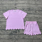 Adult Women Pink Short Sleeves Scallop Shirt Shorts Pajamas Clothes Set RTS