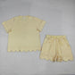Sibling Baby Girls Adult Women Short Sleeves Yellow Cotton Shirts Shorts Scallop Sets Summer Clothes RTS