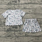 Baby Girls Short Sleeves Grey Camo Shirt Scallop Shorts Summer Clothes Set RTS