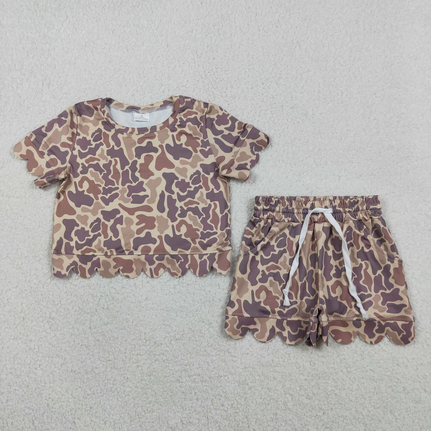 Sibling Baby Girls Kids Short Sleeves Camo Shirts Pockets Shorts Scallop Sets Clothes