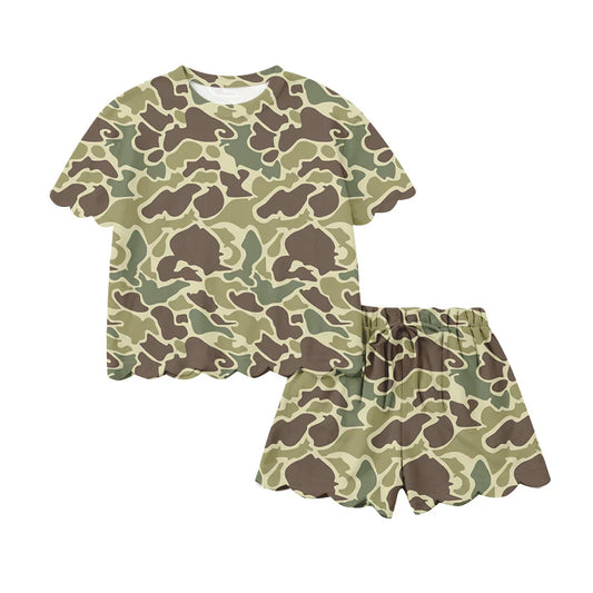 ( Moq 5 ) Preorder Adult Women Short Sleeves Green Camo Shirt Shorts Yoga Active Clothes Set