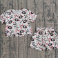 Baby Girls Kids Short Sleeves Red Green Bows Team Shirt Scallop Shorts Summer Set RTS