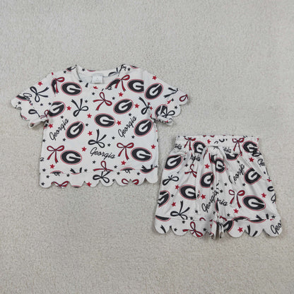 Sibling Baby Girls Kids Short Sleeves Bows Shirts Pockets Shorts Team Sets Scallop Clothes RTS