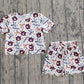 Baby Girls Kids Short Sleeves Bows AU Team Shirt Scallop Shorts Summer Set RTS