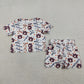 Sibling Baby Girls Kids Short Sleeves Bows Team Shirts Pockets Shorts Sets Scallop Clothes RTS