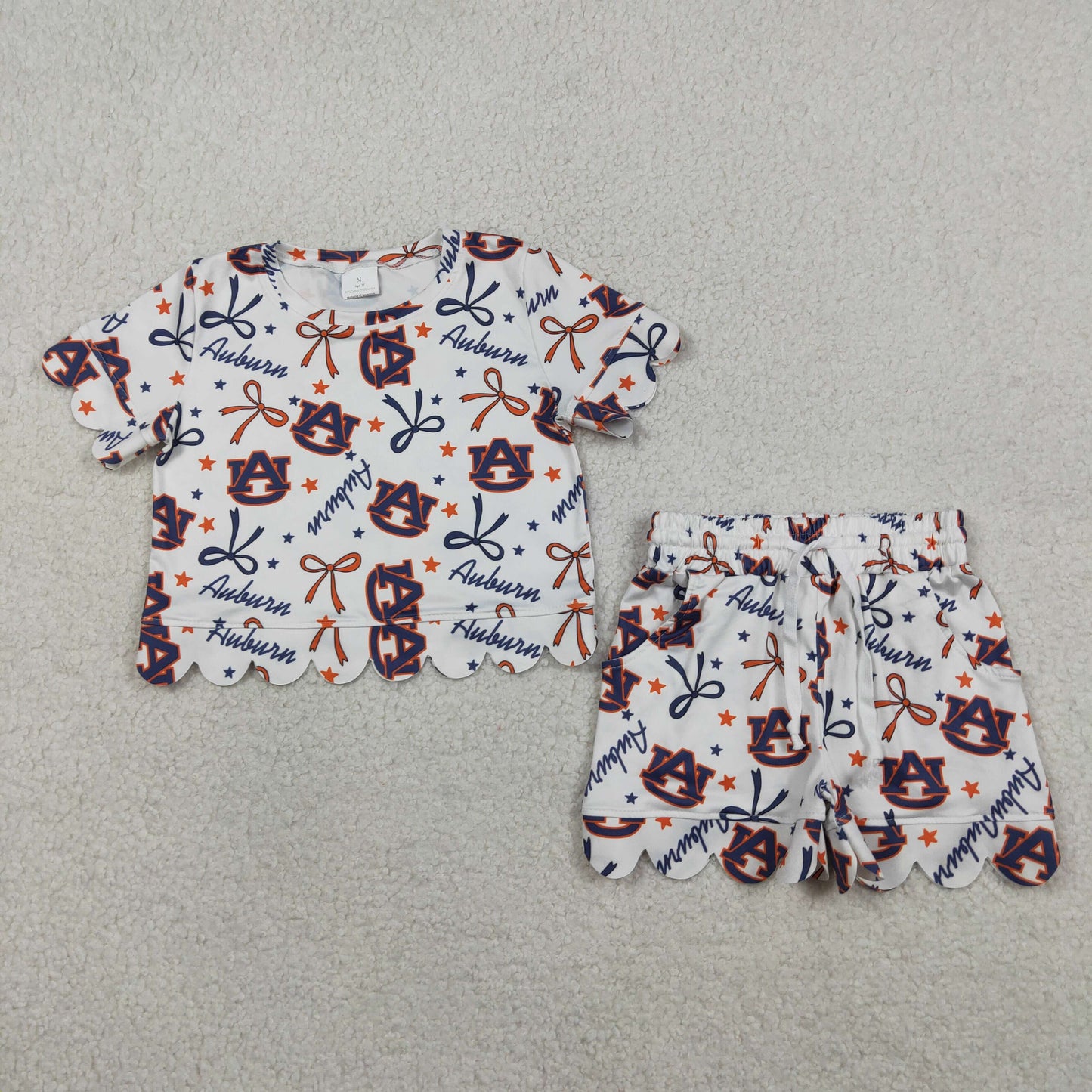 Sibling Baby Girls Kids Short Sleeves Bows Team Shirts Pockets Shorts Sets Scallop Clothes RTS