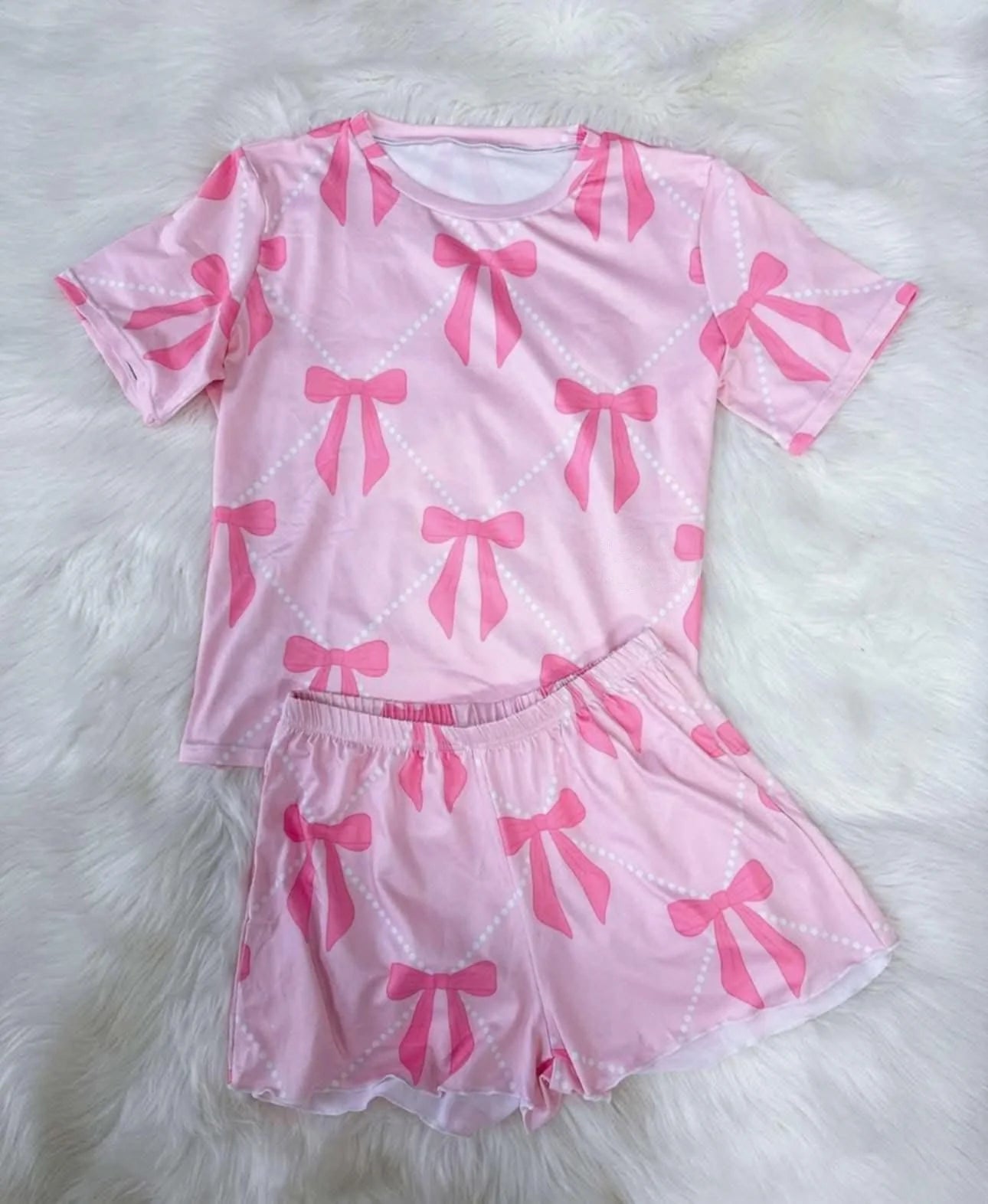 ( Moq 5 ) Preorder Baby Girls Kids Short Sleeves Bows Shirt Shorts Pink Set
