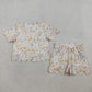 Sibling Baby Girls Kids Short Sleeves Flower Scallop Shirts Shorts Summer Sets Clothes RTS