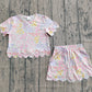Baby Girls Kids Short Sleeves Bows Floral Shirt Scallop Shorts Summer Set RTS
