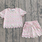 Baby Girls Kids Short Sleeves Flower Pink Shirt Scallop Shorts Summer Set RTS