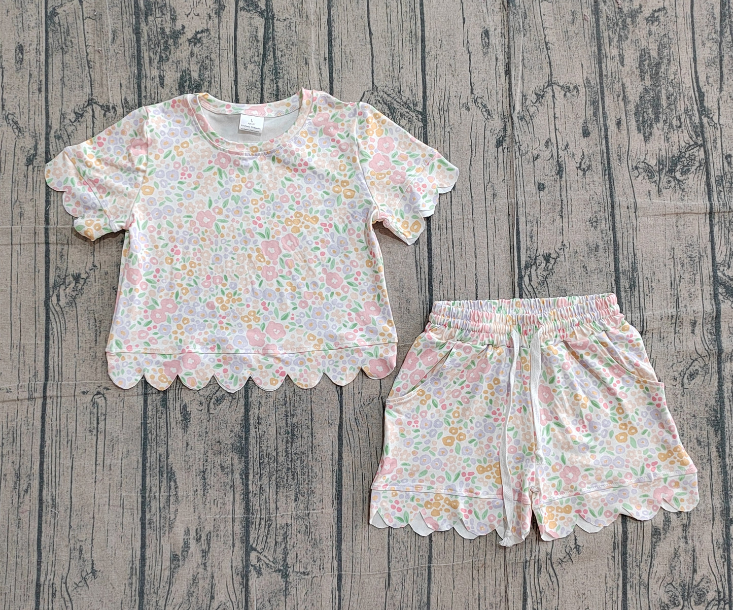 Baby Girls Kids Short Sleeves Floral Shirt Scallop Shorts Summer Set RTS