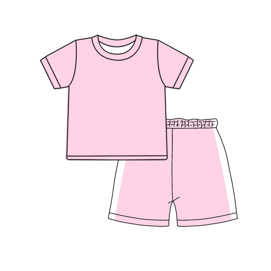 ( Moq 5 ) Preorder Baby Girls Kids Pink Short Sleeves Shirt Shorts Summer Clothes Outfit