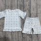 Baby Girls Kids Short Sleeves Blue Bows Flower Shirt Shorts Summer Clothes Set RTS