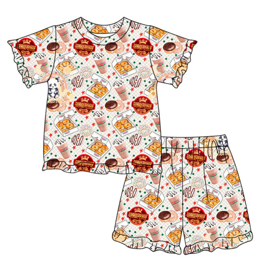 ( Moq 5 ) Preorder Baby Girls Kids Short Sleeves Donuts Shirt Shorts Summer Clothes Set