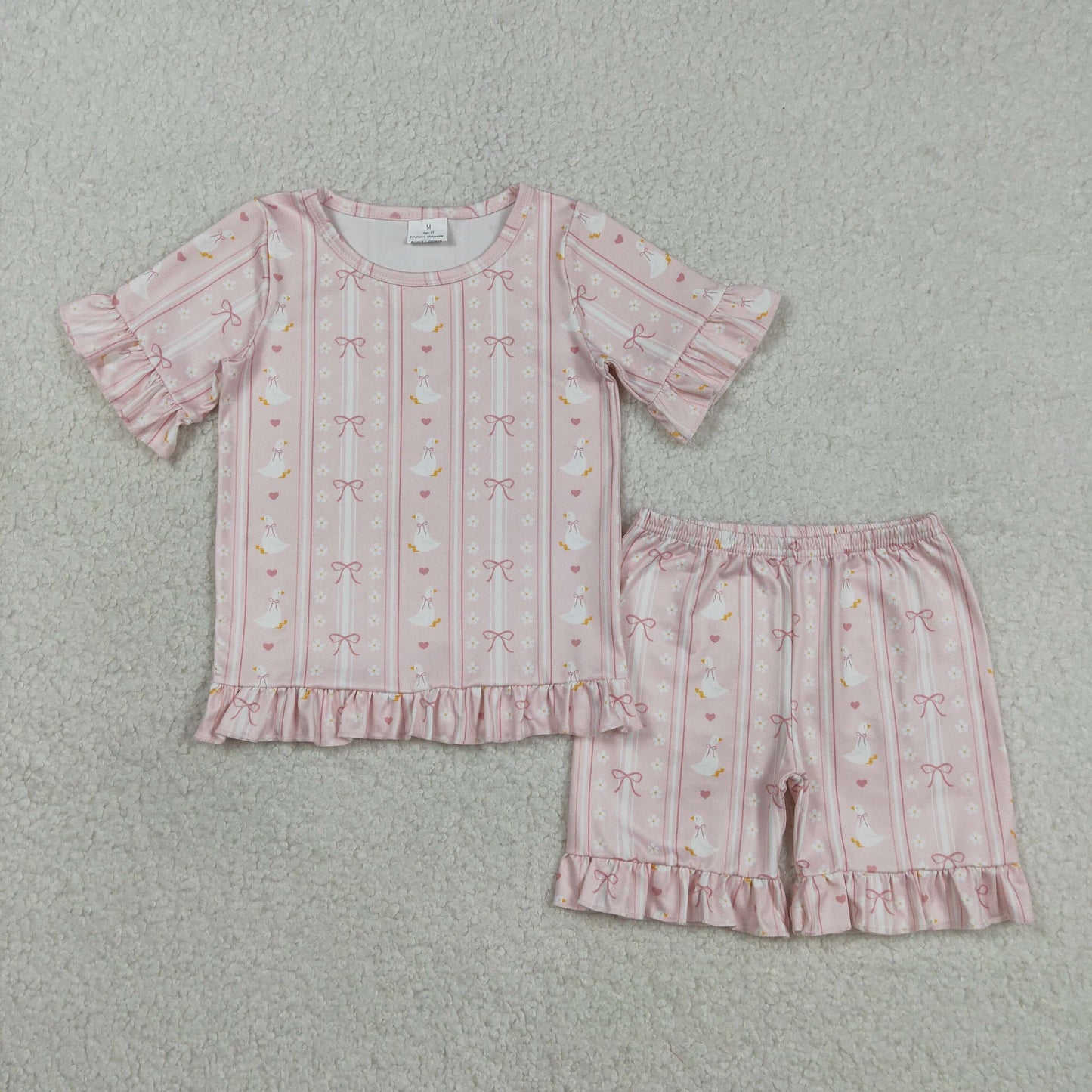 Sibling Baby Girls Kids Short Sleeves Flower Bows Shirts Shorts Sets Pajamas Clothes RTS