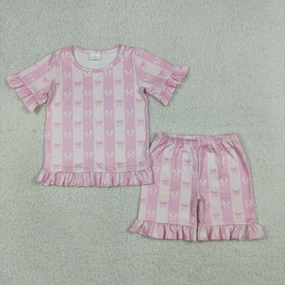 Sibling Baby Girls Kids Short Sleeves Shirts Shorts Sets Flower Bows Goose Pajamas Clothes RTS