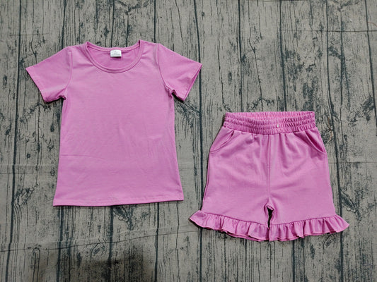 Baby Girls Short Sleeves Pink Tops Ruffle Shorts Summer Clothes Set RTS